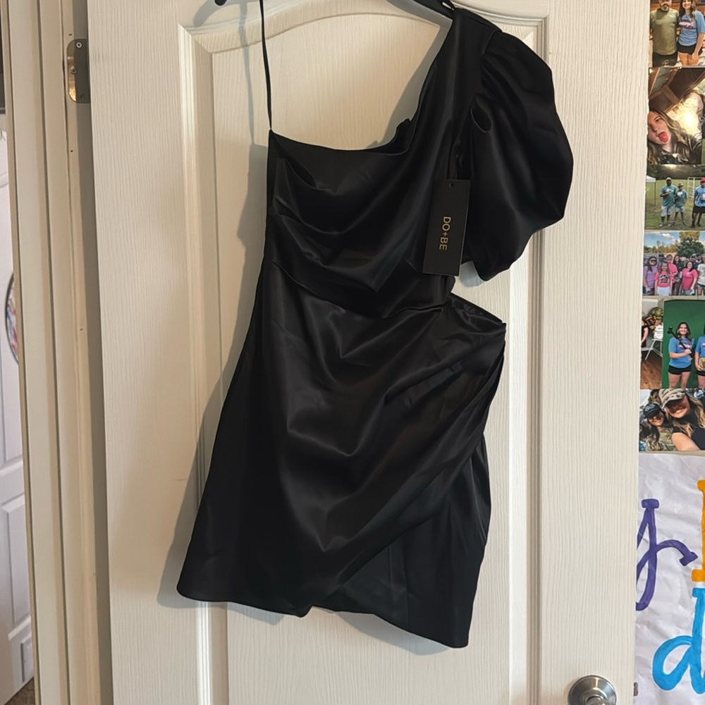 Do+Be Black Satin Puff Dress Large